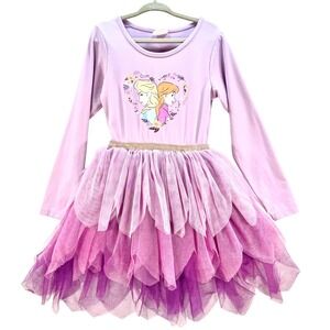 Disney Girls Purple Elsa Anna Frozen II Long Sleeve Tutu Dress 3-4 Happy Threads